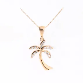 14K Pink Gold Palm Tree with CZ Pendant (Chain Sold Separately)