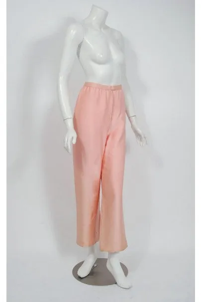 1968 Norman Norell Light-Pink Silk Jeweled Maltese Cross Belted Tunic Pantsuit