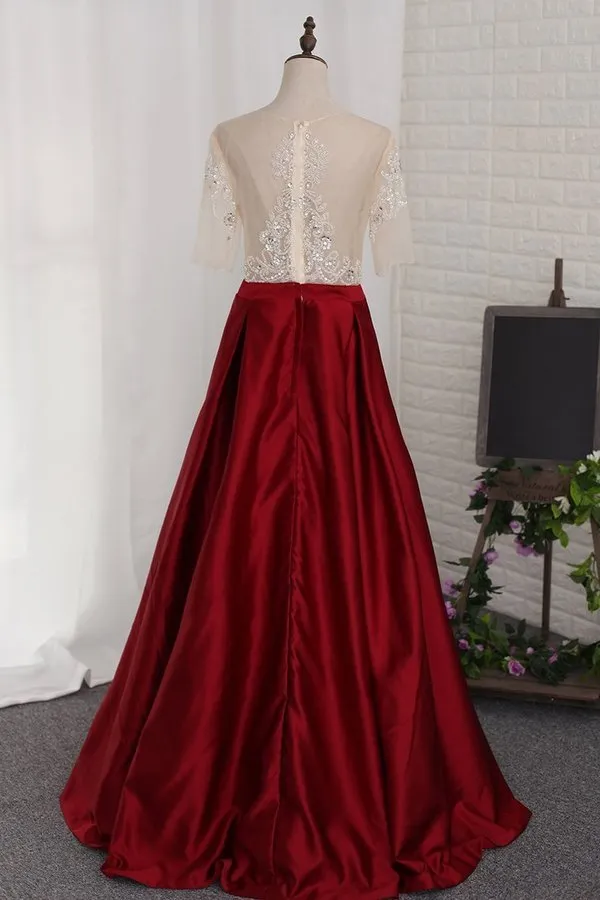 2024 A Line Prom Dresses Scoop Beaded Bodice Short PMMDJ8EB