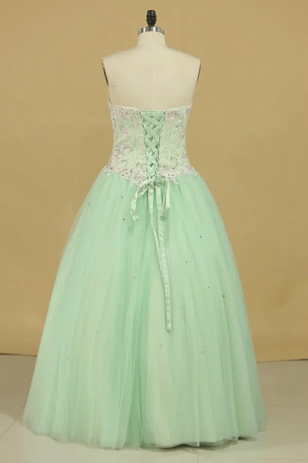 2024 Quinceanera Dresses Sweetheart Ball Gown Tulle With Applique P4QLEDDQ