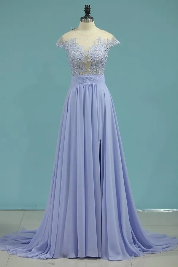 2024 Scoop Prom Dresses A Line Chiffon With P6XN764Q