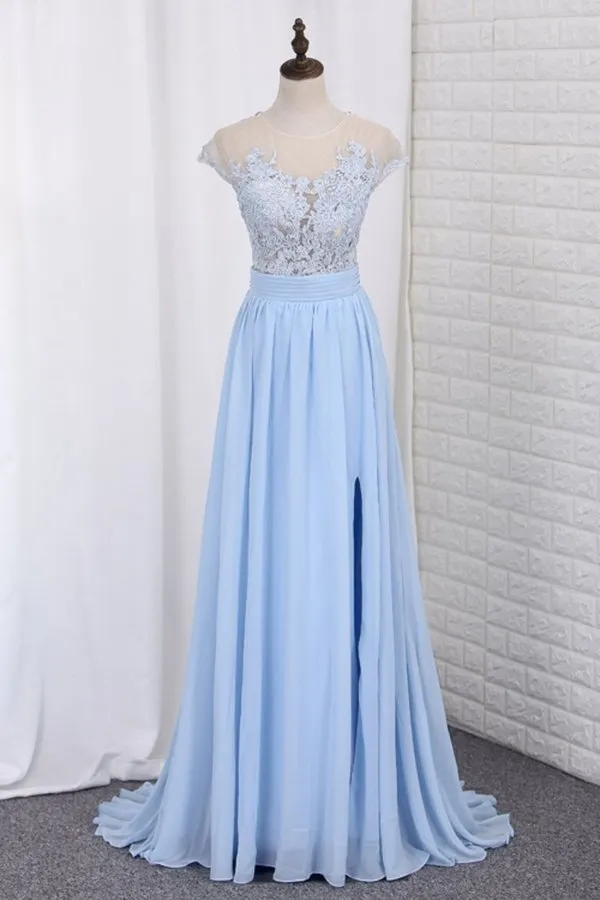 2024 Scoop Prom Dresses A Line Chiffon With P6XN764Q