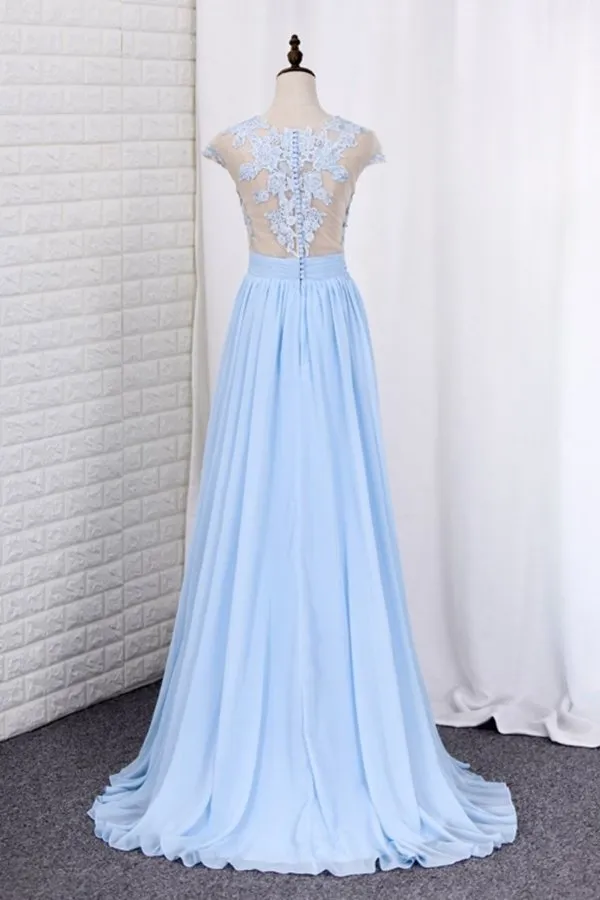 2024 Scoop Prom Dresses A Line Chiffon With P6XN764Q