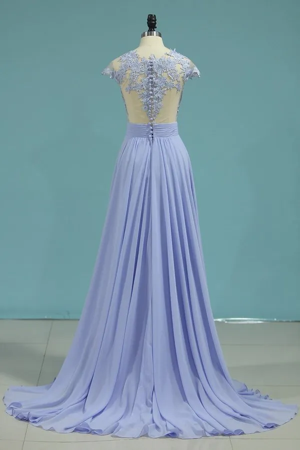 2024 Scoop Prom Dresses A Line Chiffon With P6XN764Q