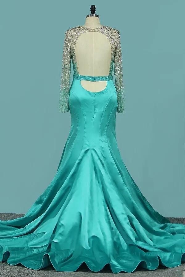 2024 Sexy Mermaid Prom Dresses Scoop Long Sleeves P3LD4Q5N