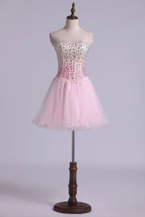 2024 Sweetheart A Line Short/Mini Prom Dress With Full Beaded PJJEJRRL