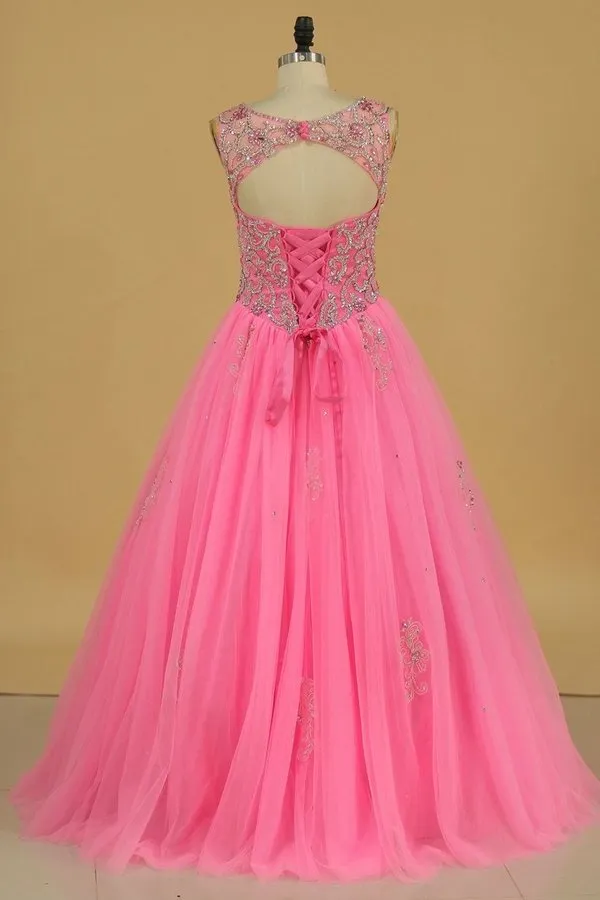 2024 Tulle Scoop Open Back Quinceanera Dresses With P9NFGA8R