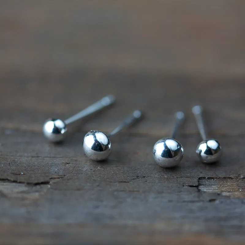 4mm and 3mm Simple Ball Stud Earring Set for Double Piercing