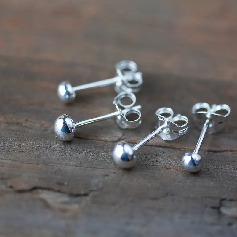 4mm and 3mm Simple Ball Stud Earring Set for Double Piercing