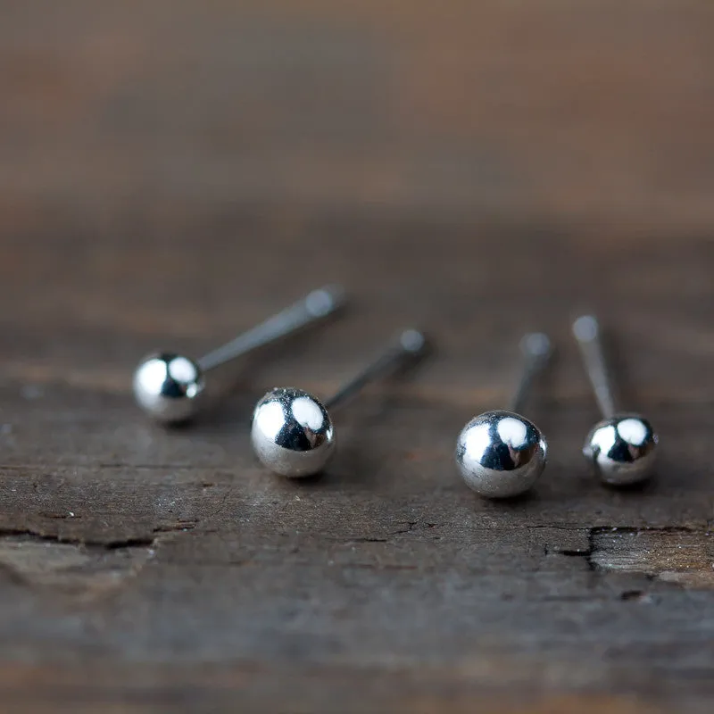 4mm and 3mm Simple Ball Stud Earring Set for Double Piercing