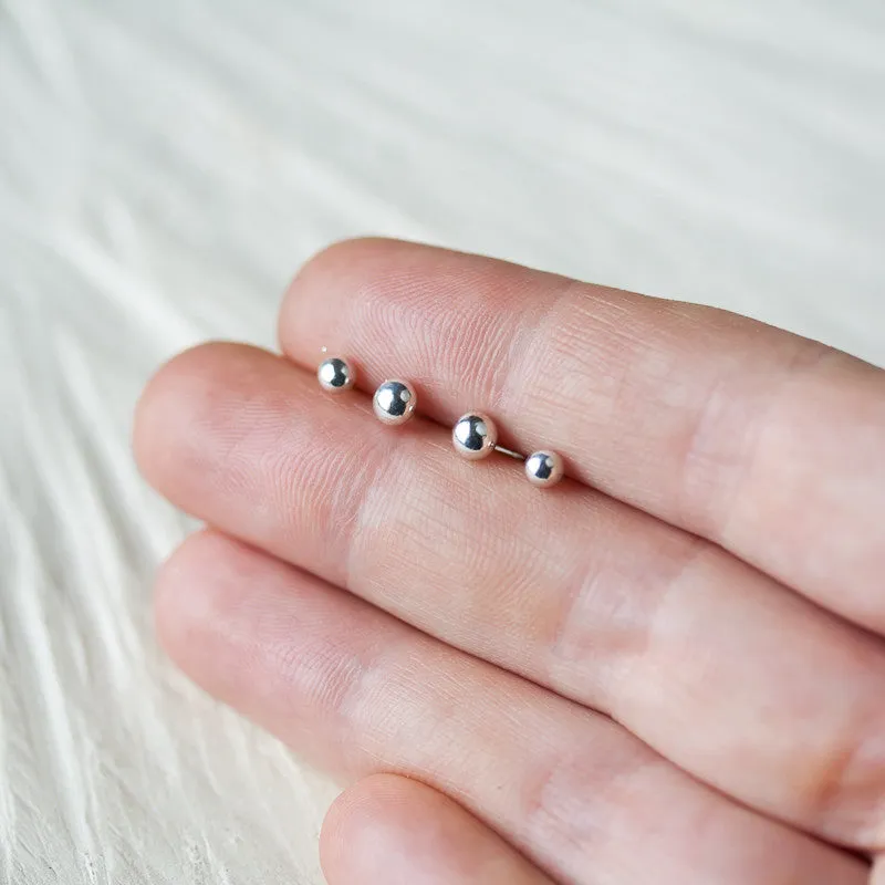 4mm and 3mm Simple Ball Stud Earring Set for Double Piercing