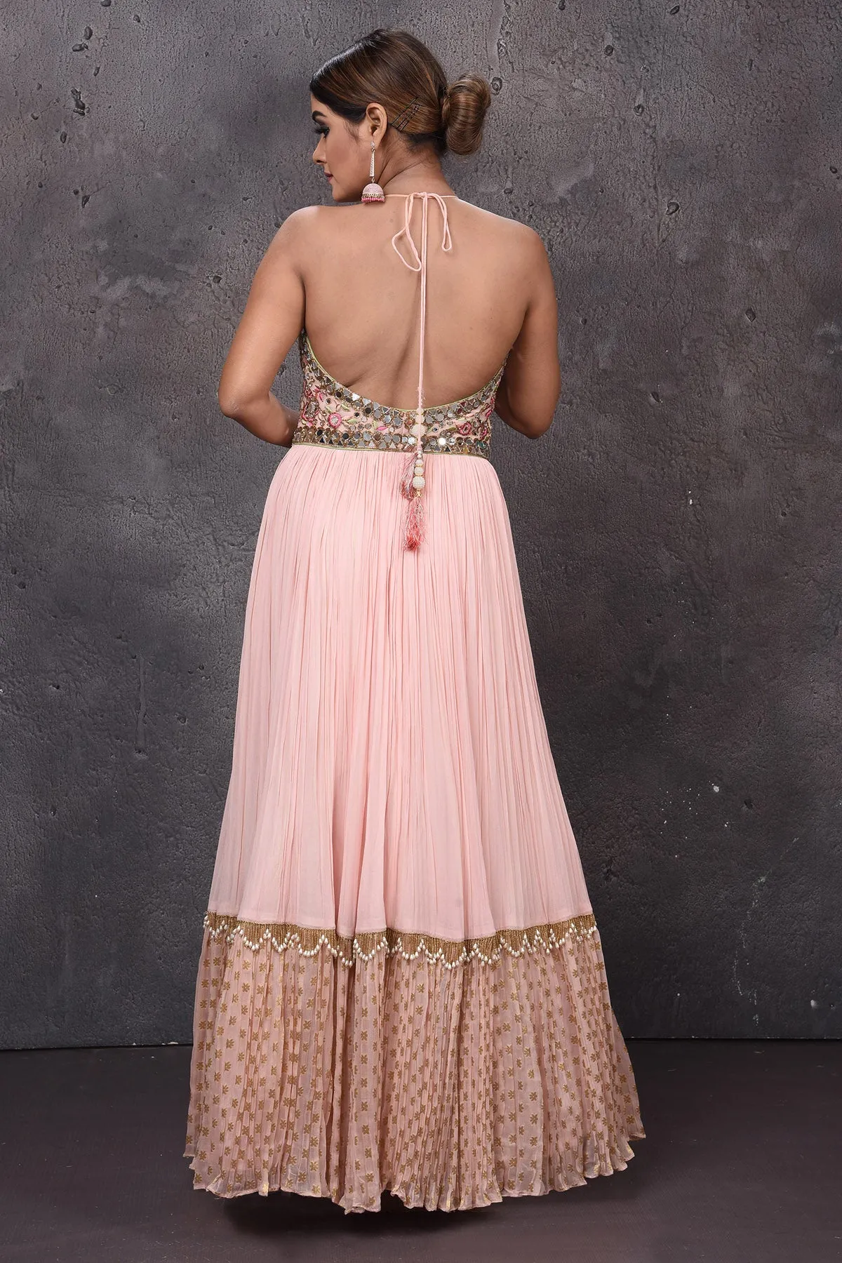 502834 Powder Pink Designer Lehenga with Green Dupatta