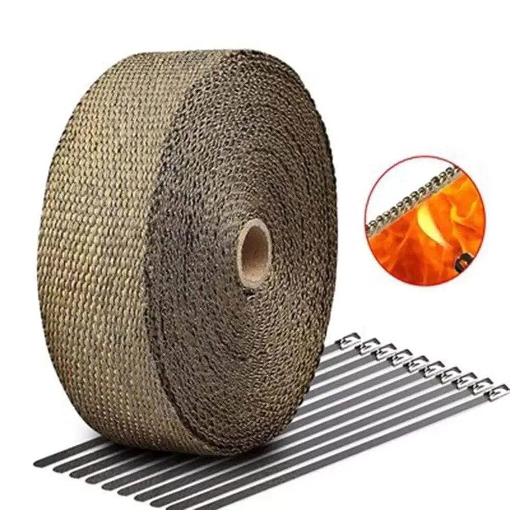 5cm*5M Motorcycle Exhaust Heat Wrap Thermal Tape Fiberglass Heat Wrap Manifold Insulation Roll Resistant with Stainless Ties