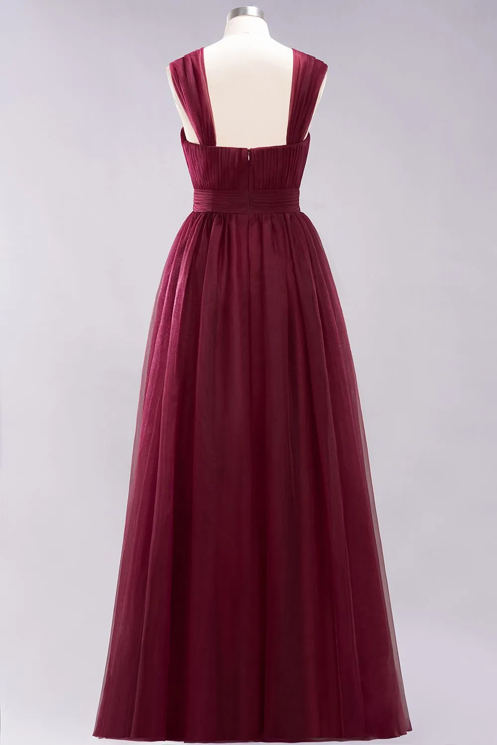 A-Line Chiffon Sweetheart Straps Sleeves Long Bridesmaid Dresses with Ruffles