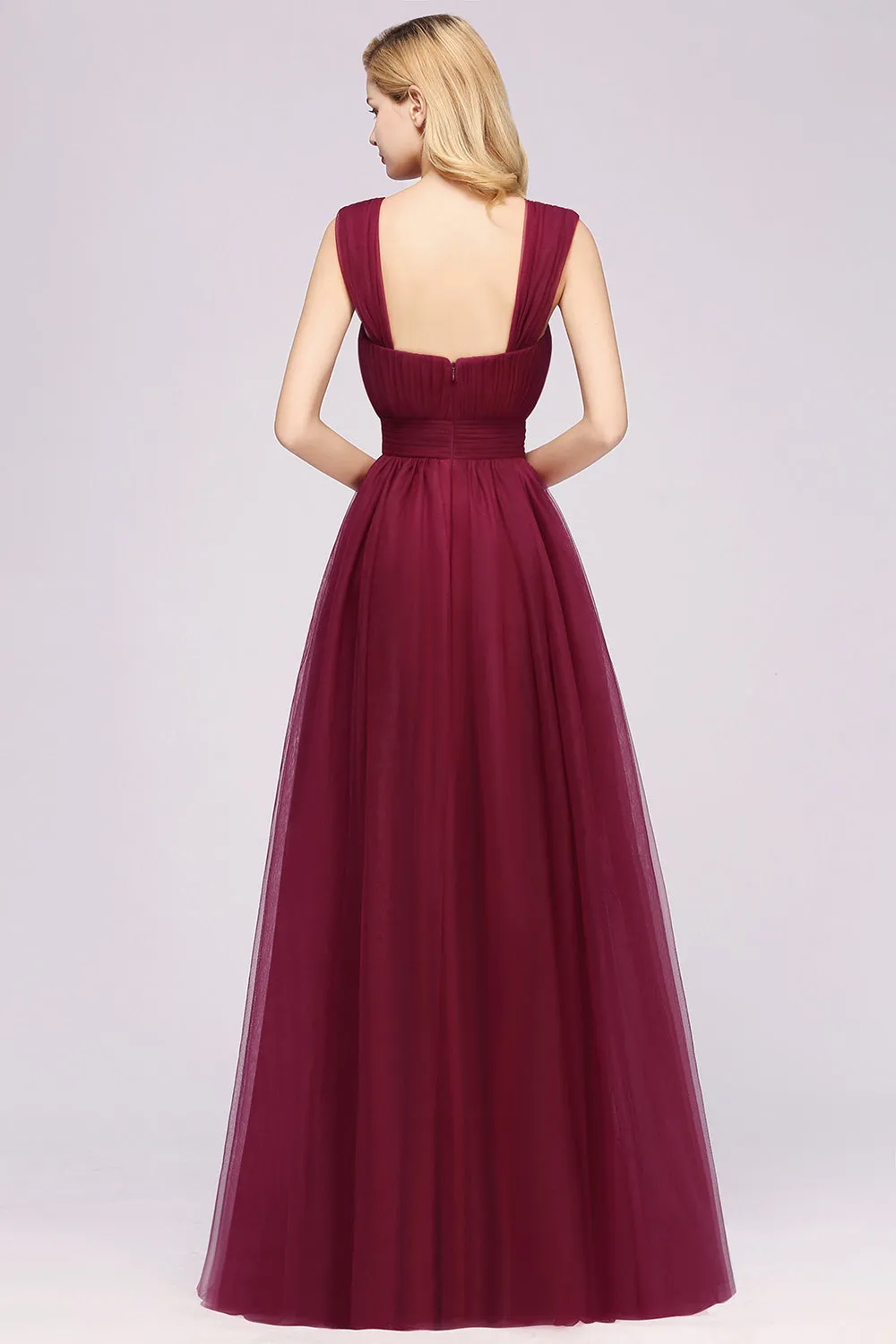 A-Line Chiffon Sweetheart Straps Sleeves Long Bridesmaid Dresses with Ruffles