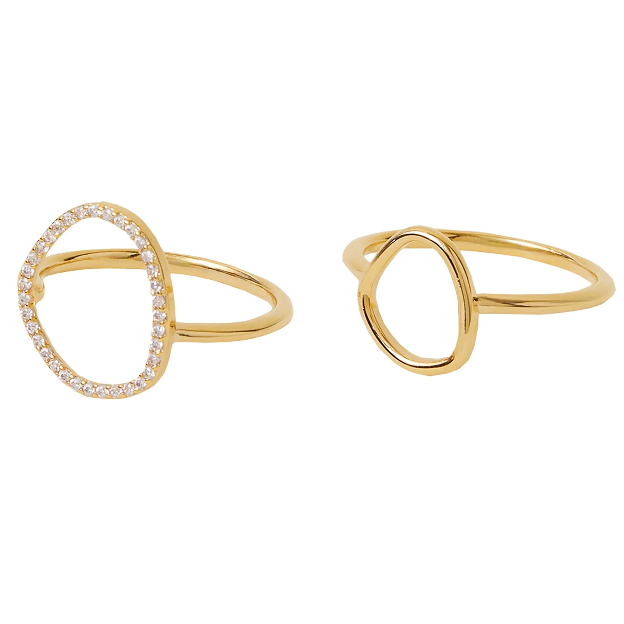 Accessorize London Women's Z Real Gold-Plated Cubic Zirconia Sparkle Pebble Rings Pack Of Two-Medium