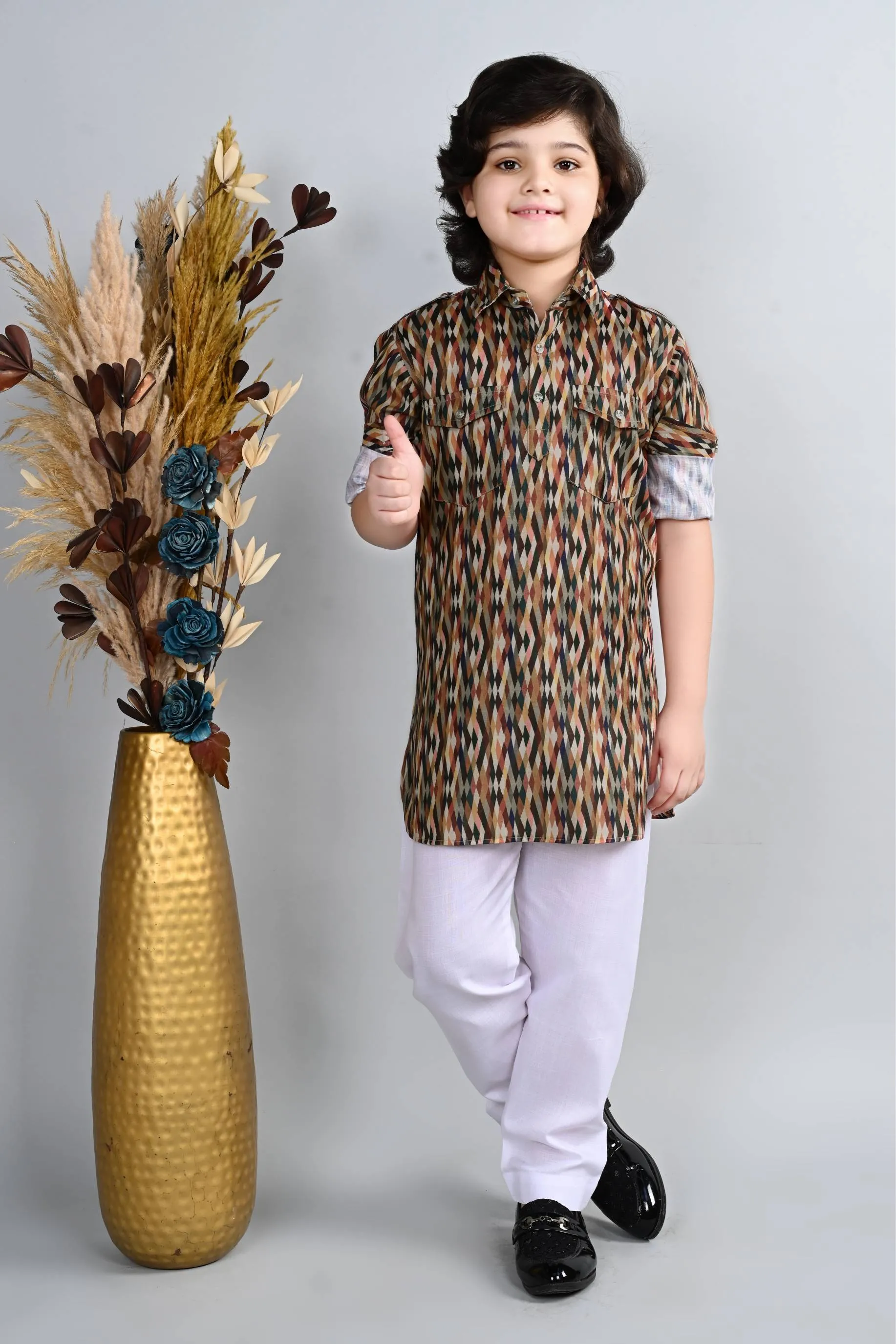 Ahhaaaa Kid's Indian Ethnic Wear Floral Printed Kurta and Patiala Set for Boys