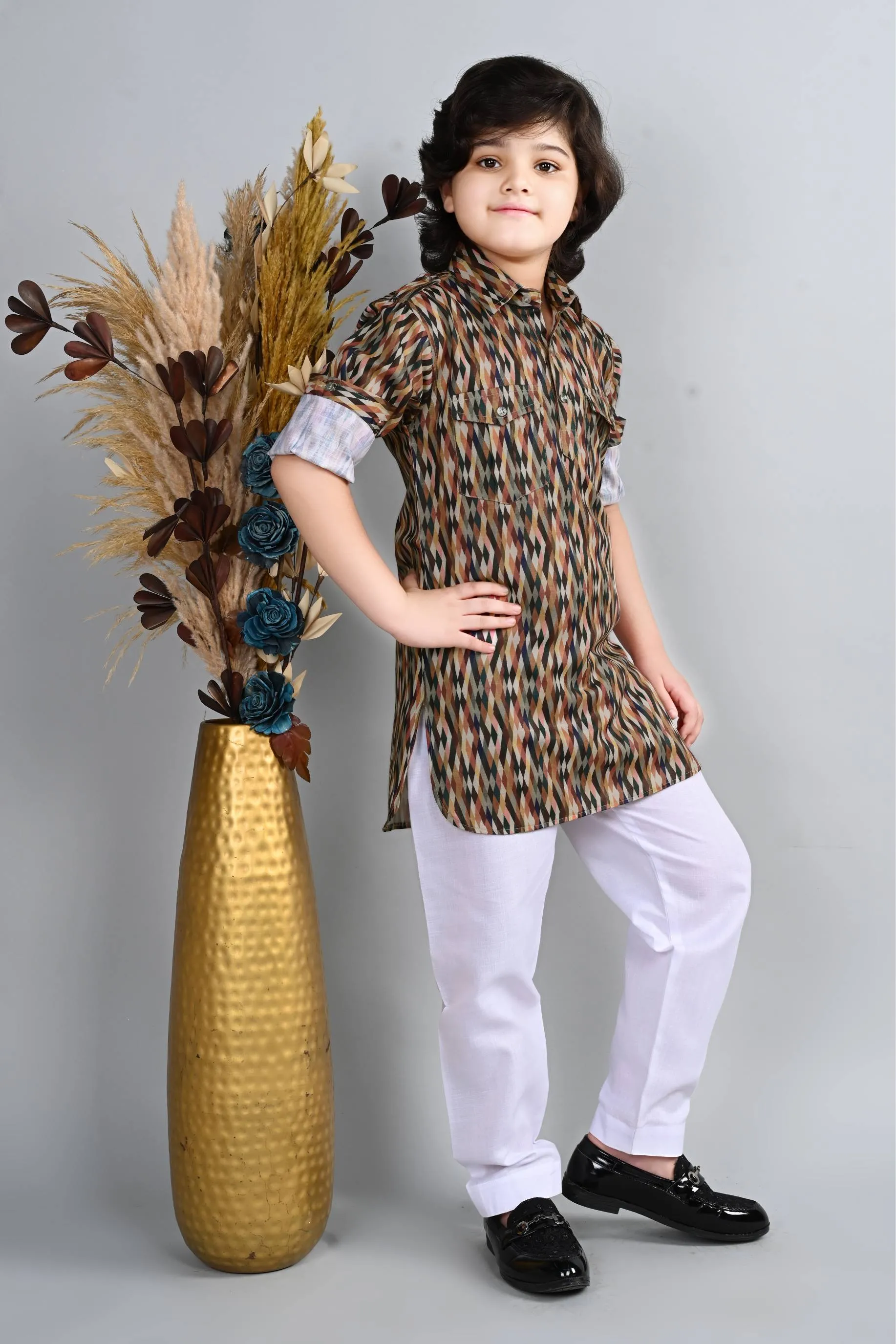 Ahhaaaa Kid's Indian Ethnic Wear Floral Printed Kurta and Patiala Set for Boys