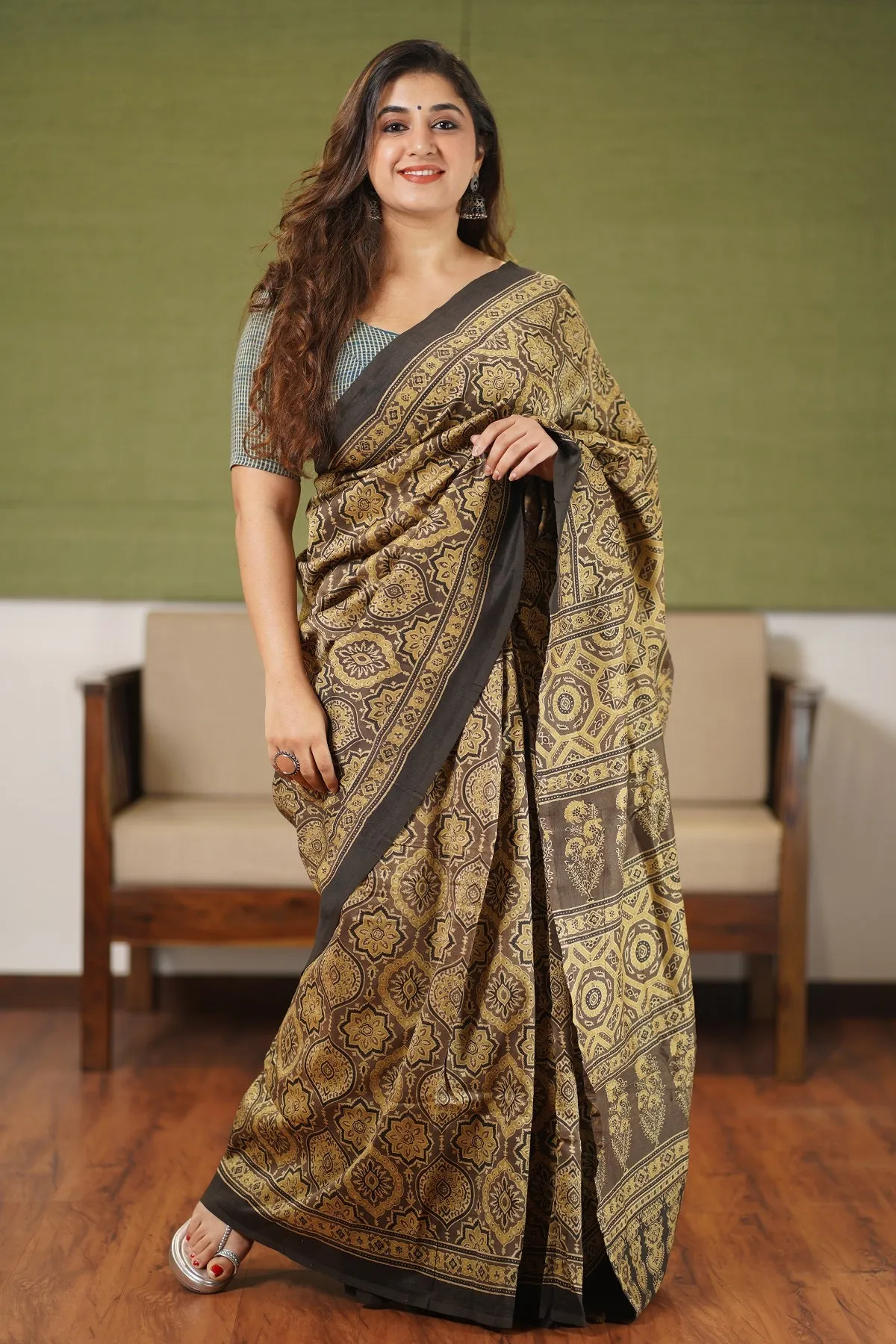 Ajrakh Natural Dyed Chanderi Silk Saree