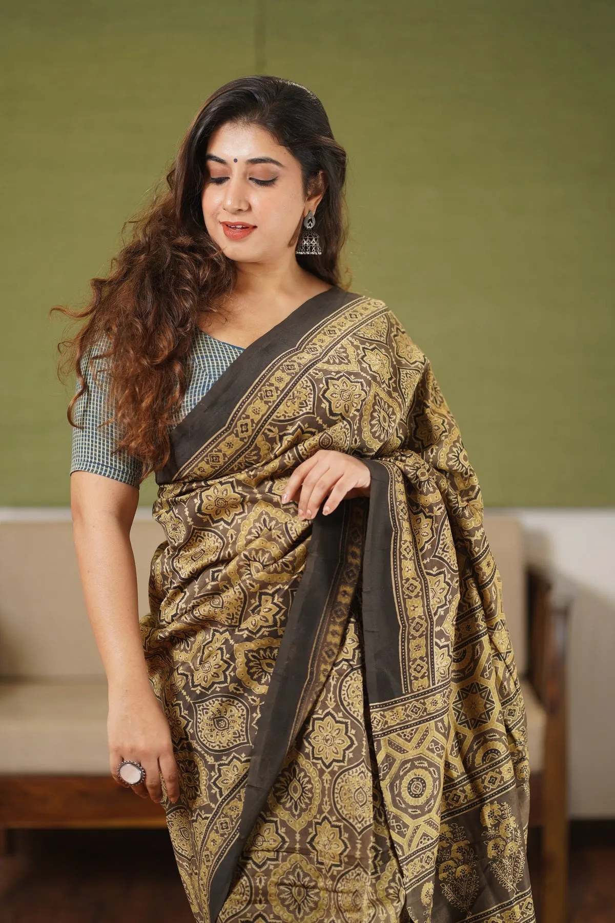 Ajrakh Natural Dyed Chanderi Silk Saree