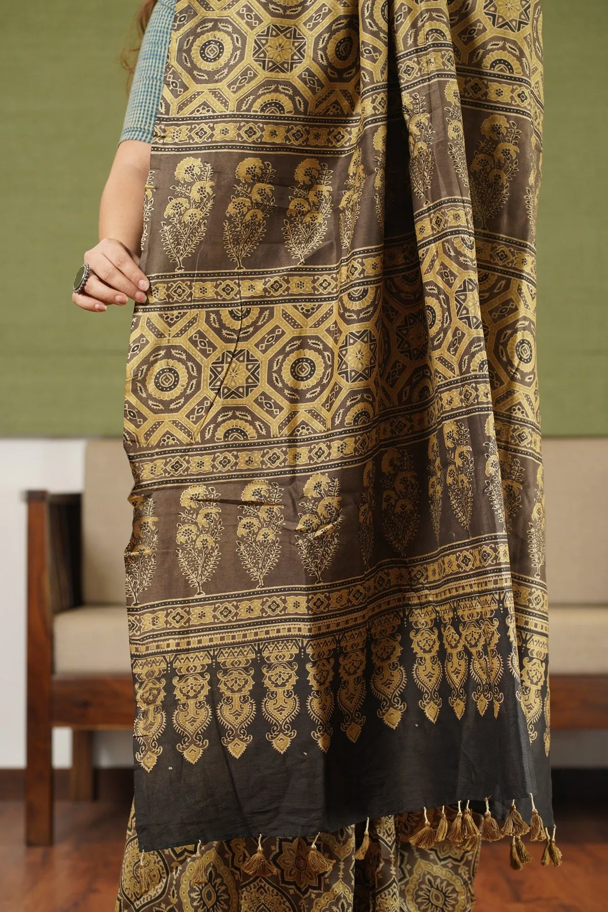 Ajrakh Natural Dyed Chanderi Silk Saree