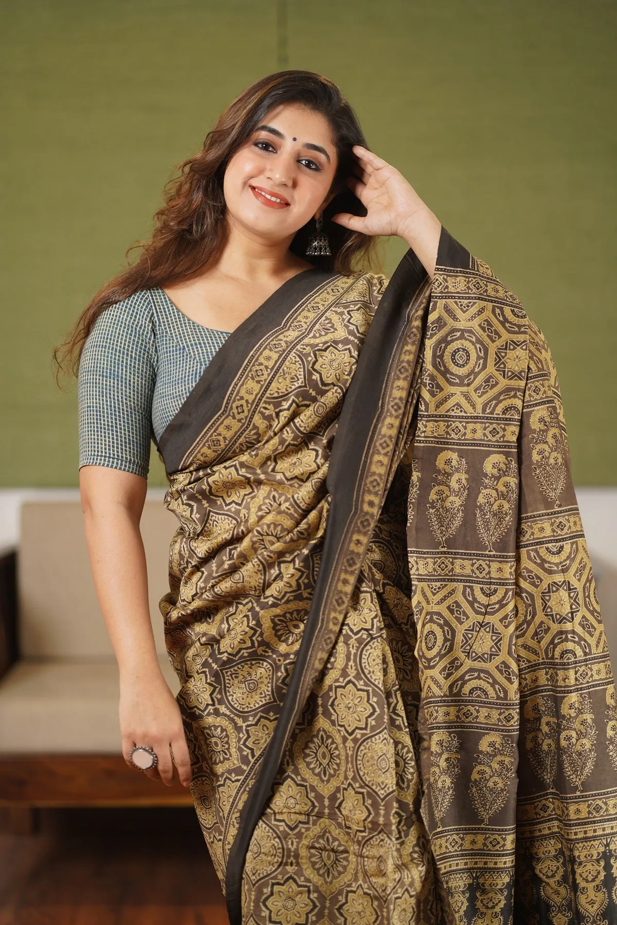 Ajrakh Natural Dyed Chanderi Silk Saree