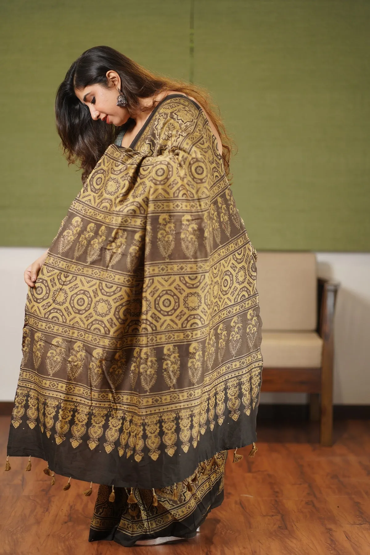 Ajrakh Natural Dyed Chanderi Silk Saree