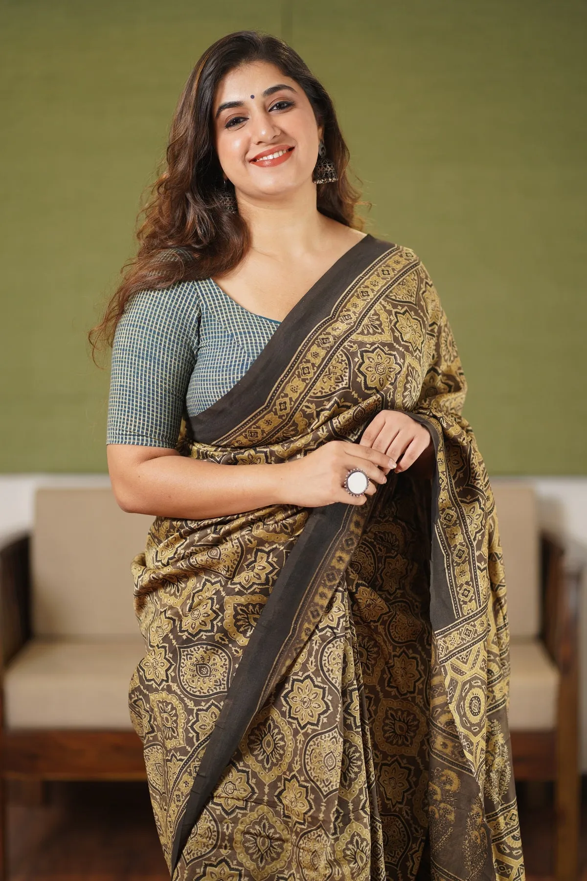 Ajrakh Natural Dyed Chanderi Silk Saree