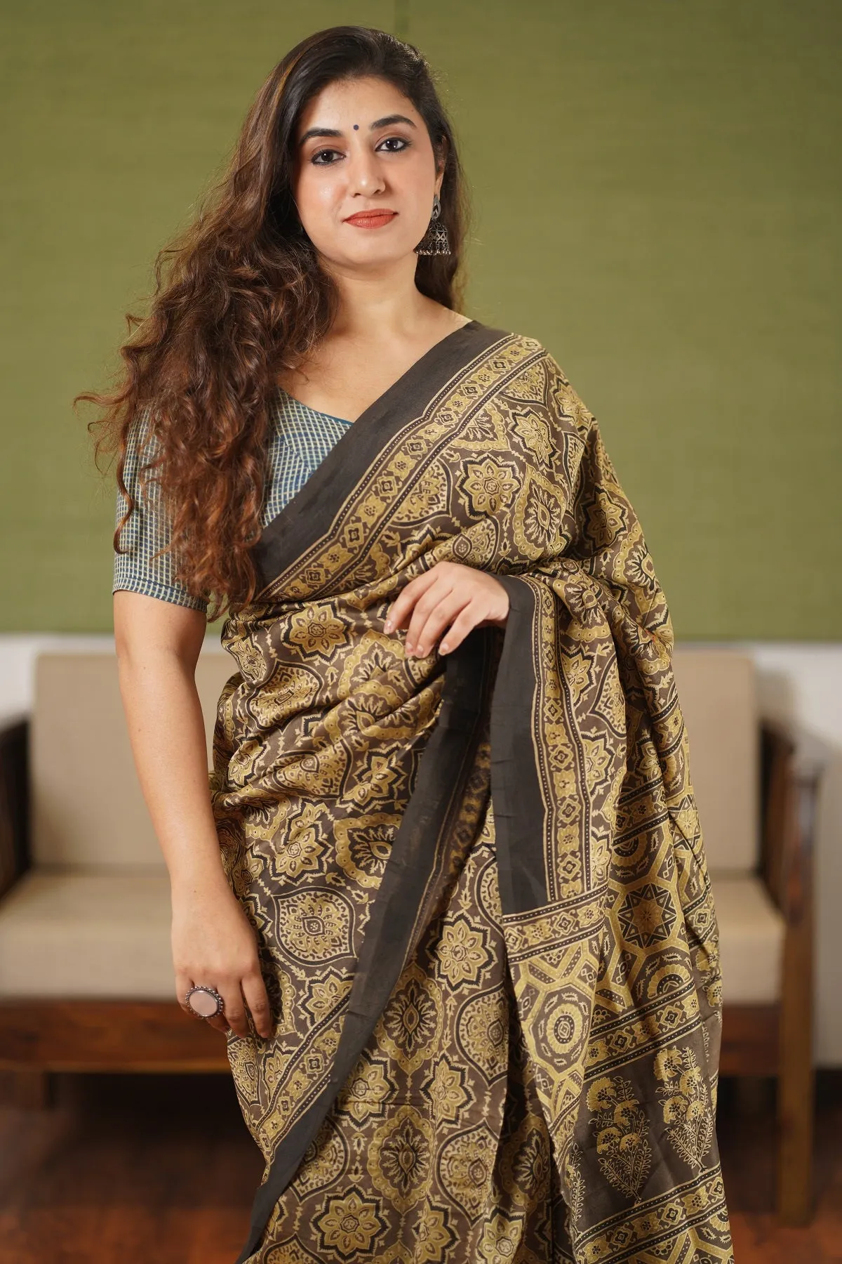 Ajrakh Natural Dyed Chanderi Silk Saree