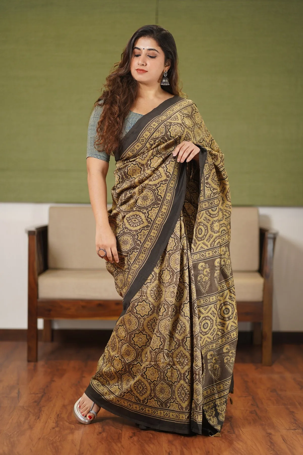 Ajrakh Natural Dyed Chanderi Silk Saree