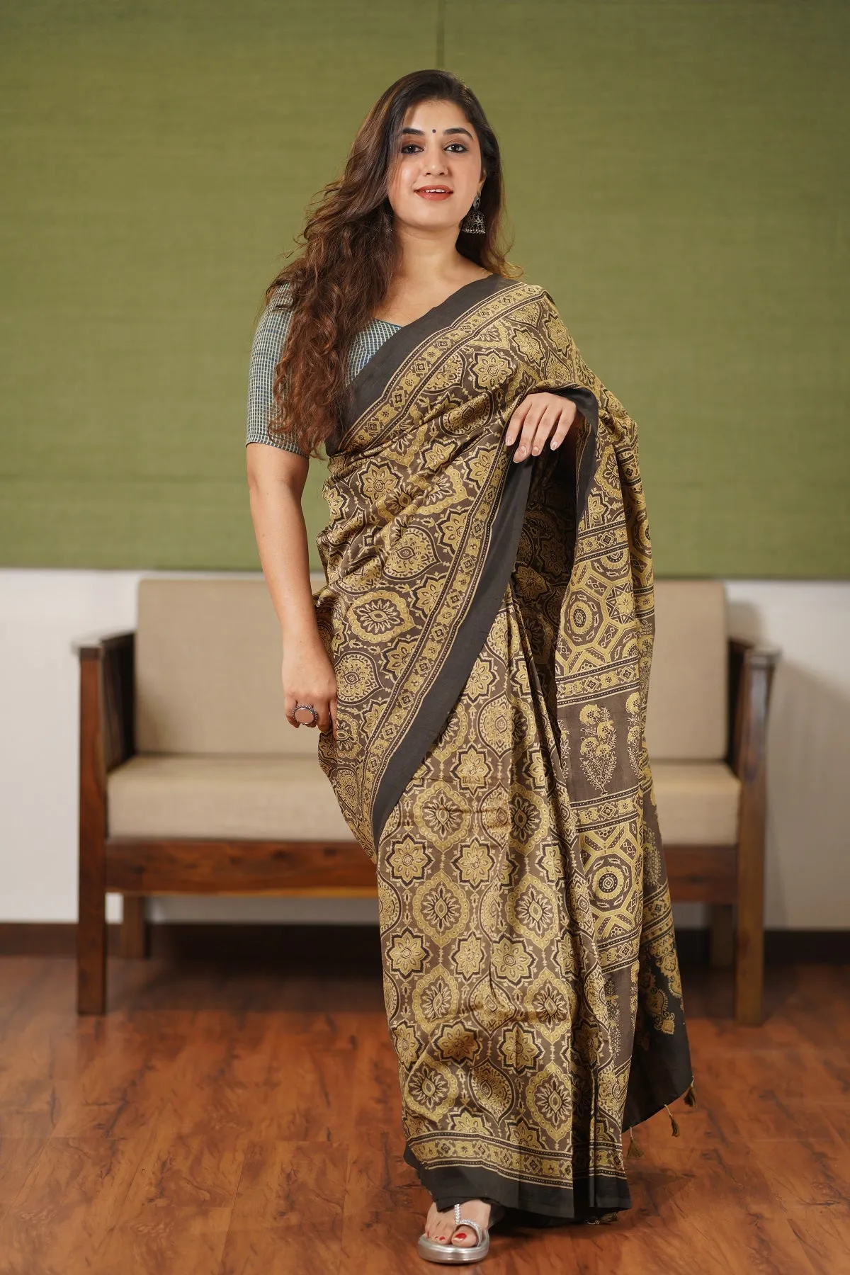 Ajrakh Natural Dyed Chanderi Silk Saree