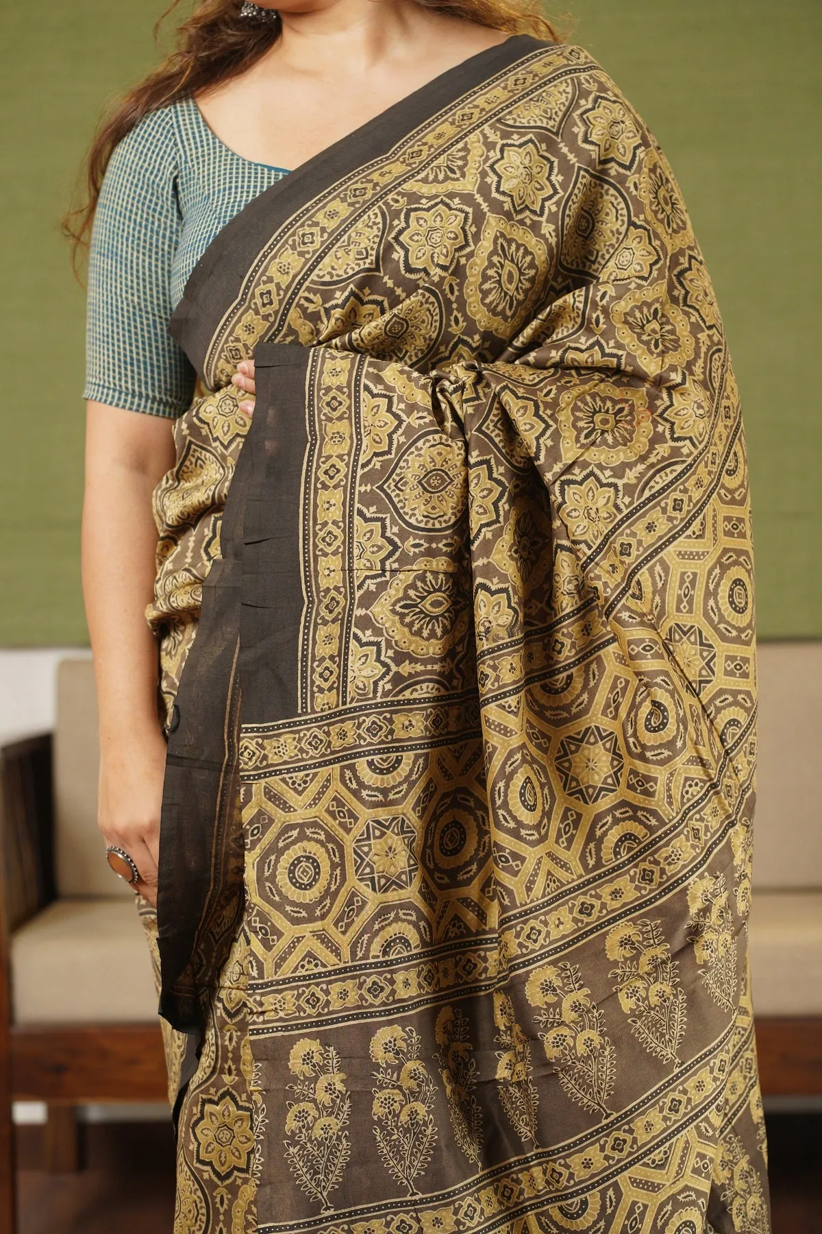 Ajrakh Natural Dyed Chanderi Silk Saree