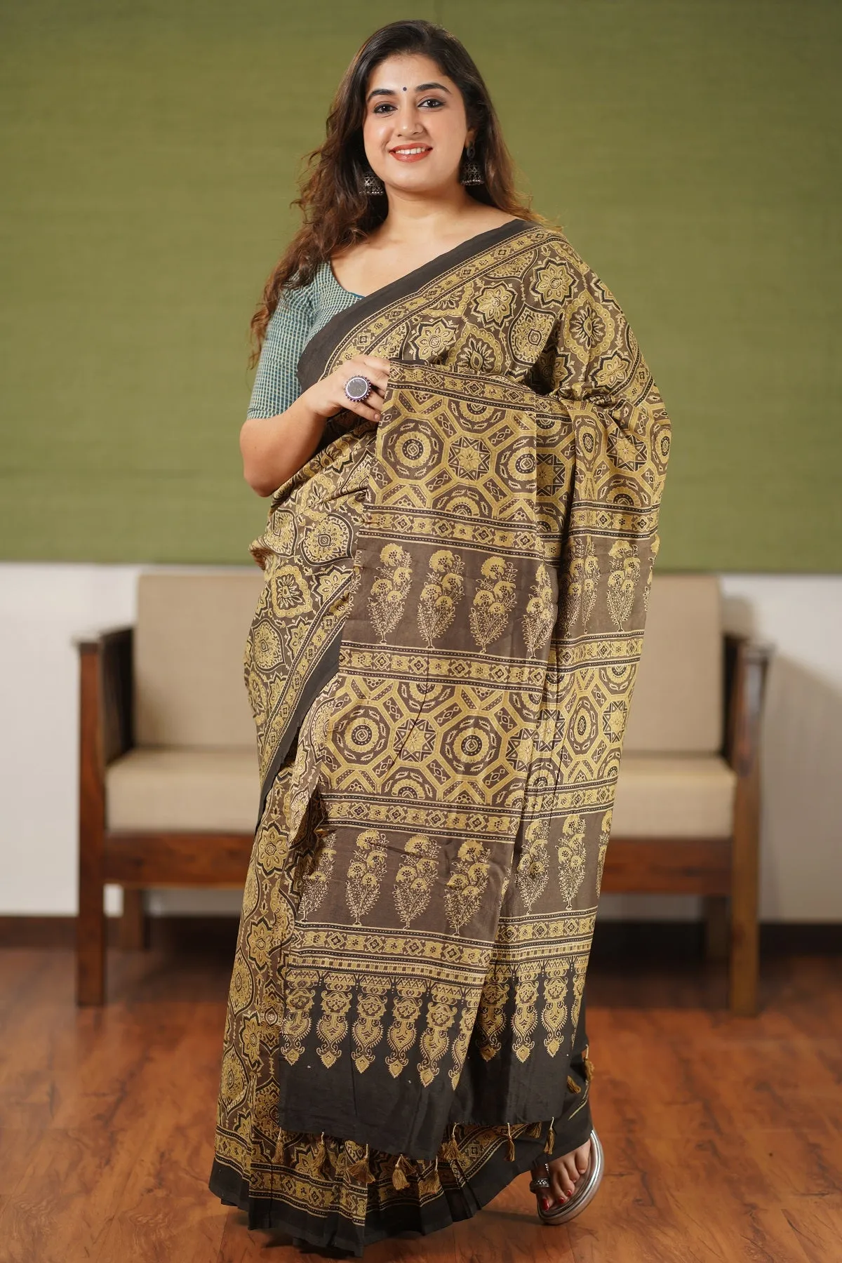 Ajrakh Natural Dyed Chanderi Silk Saree