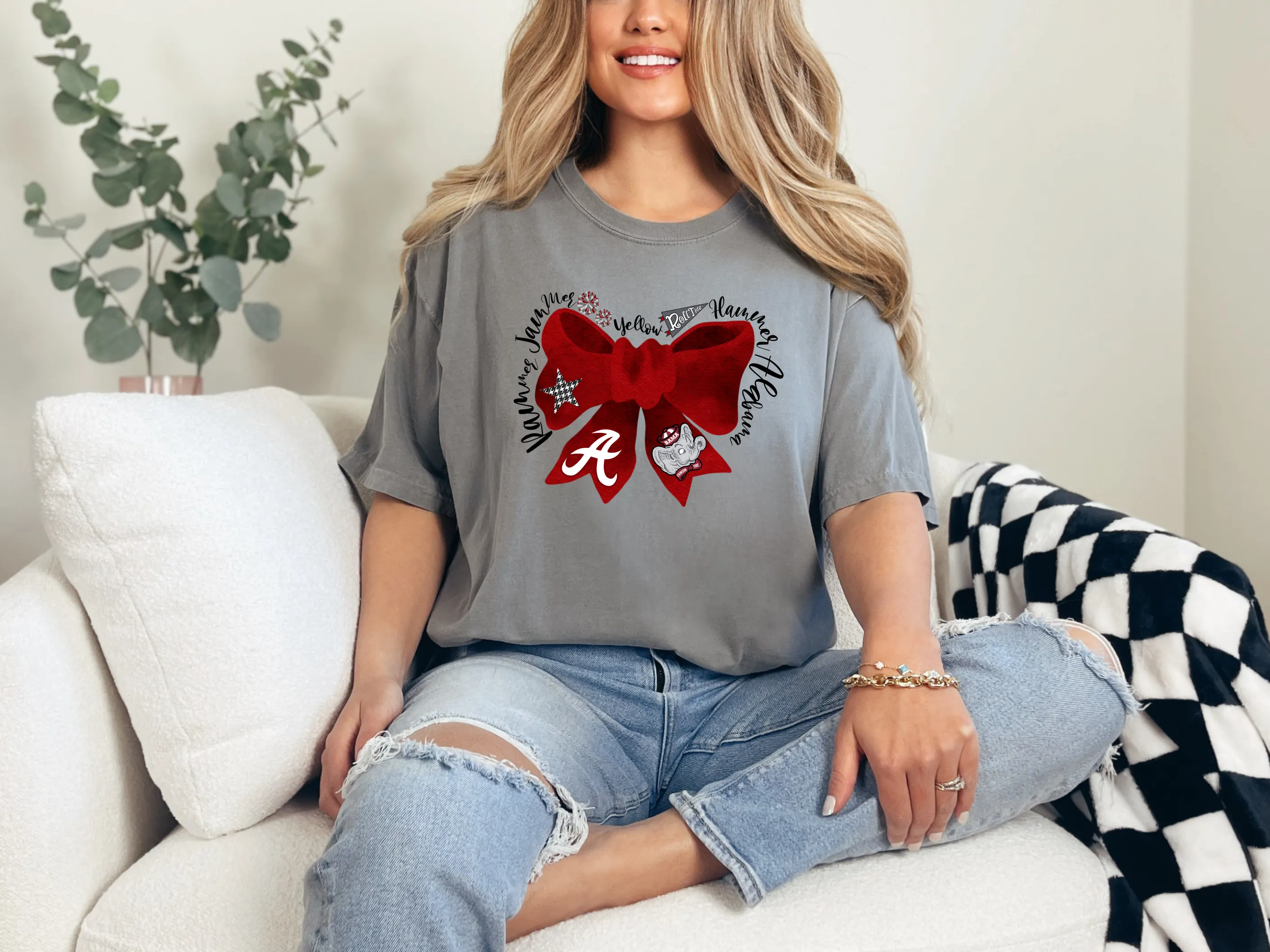 Alabama Coquette Grey Bow Graphic Tee