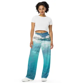 All-over print unisex wide-leg pants sea