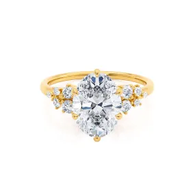 ALYA - Oval Moissanite Starburst Cluster Shoulder Set Engagement Ring 18k Yellow Gold