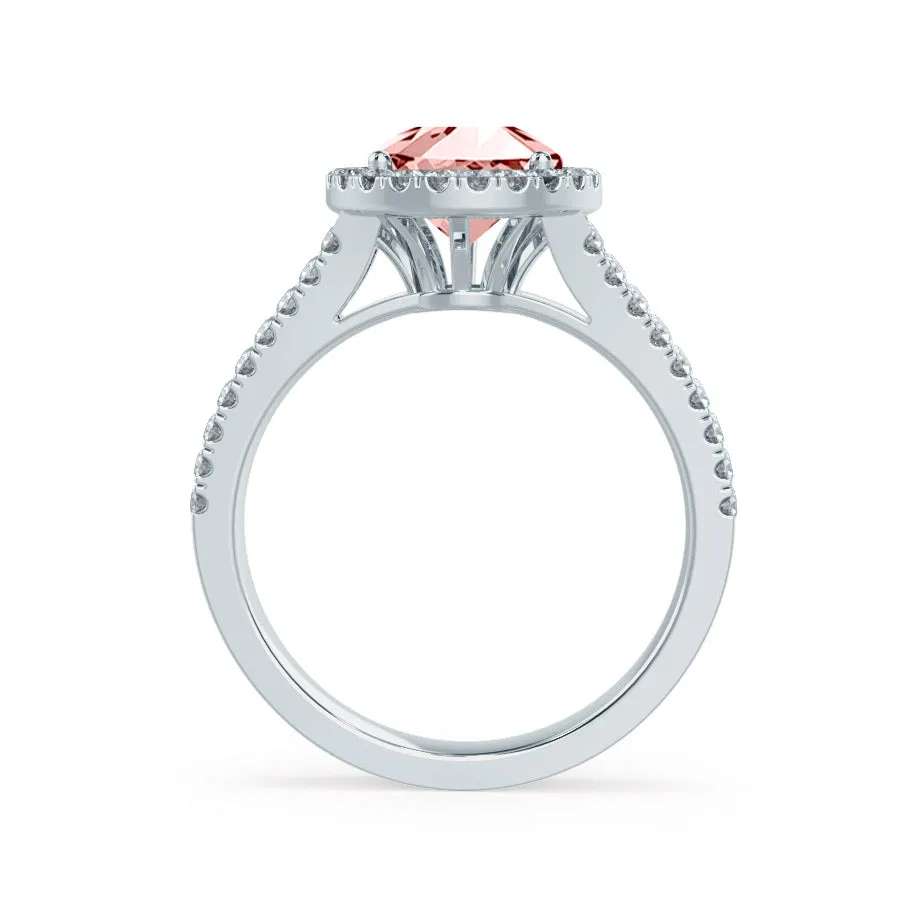 AMELIA - Chatham® Lab Grown Champagne Sapphire & Diamond Platinum 950 Halo Ring