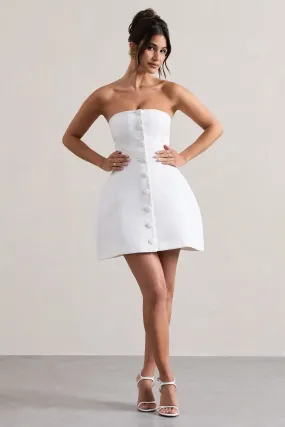 Anniston | White Bandeau Tailored Button Mini Dress