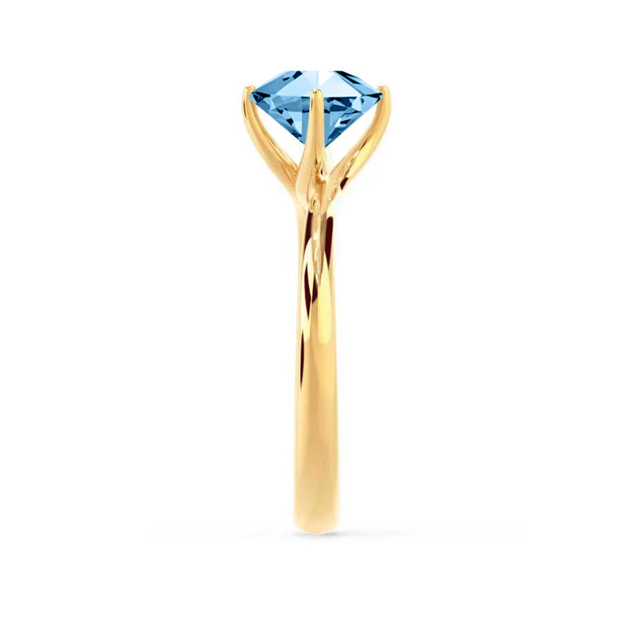 ANNORA - Chatham® Aqua Spinel 18k Yellow Gold Twist Solitaire Ring