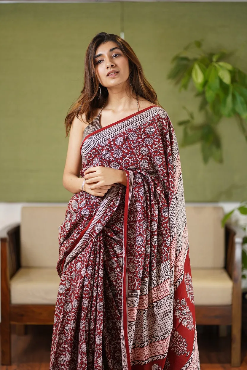 Bagh Hand Block Printed Cotton Saree