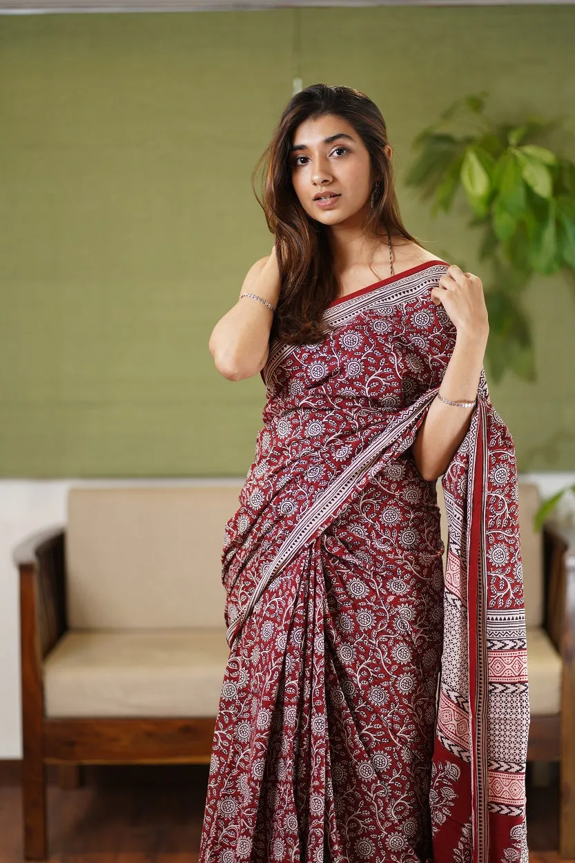 Bagh Hand Block Printed Cotton Saree