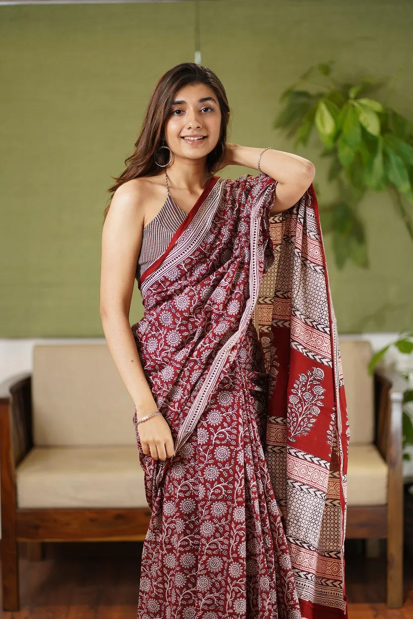 Bagh Hand Block Printed Cotton Saree