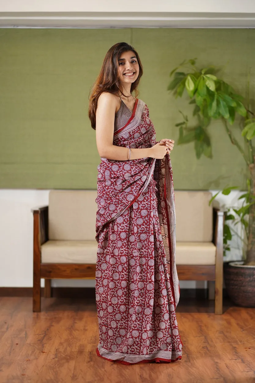 Bagh Hand Block Printed Cotton Saree