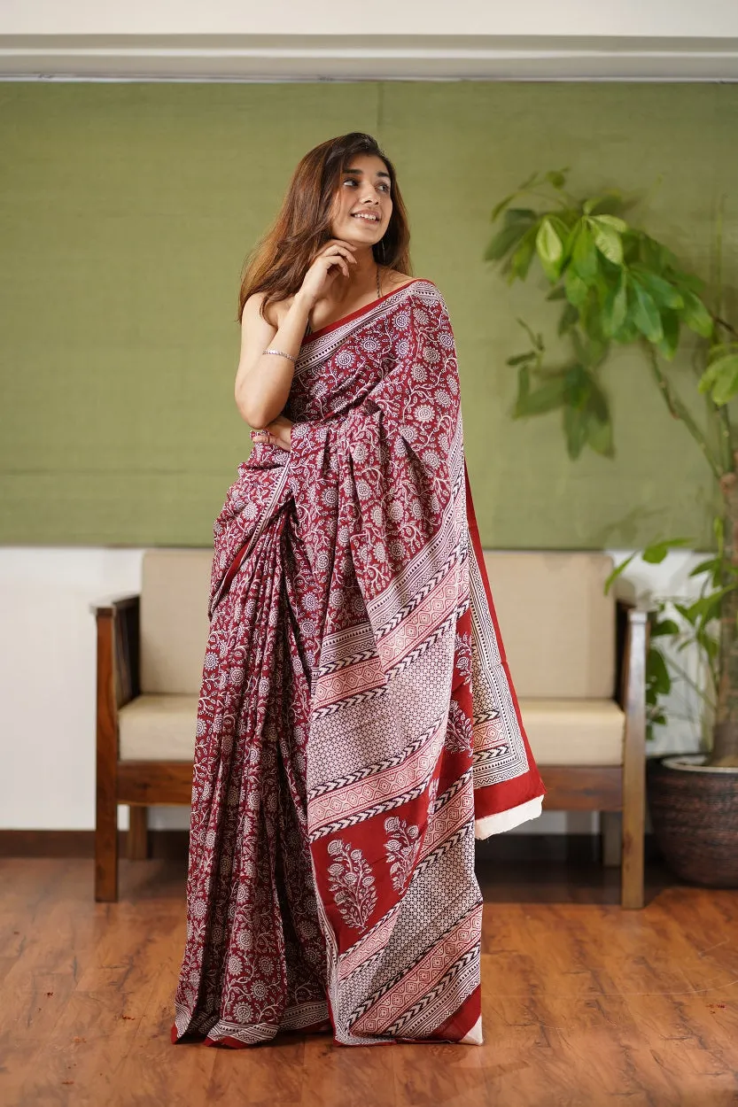 Bagh Hand Block Printed Cotton Saree