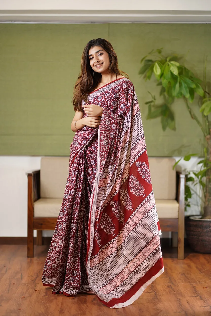 Bagh Hand Block Printed Cotton Saree