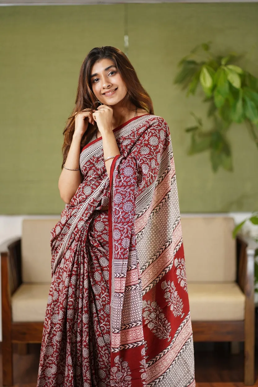 Bagh Hand Block Printed Cotton Saree