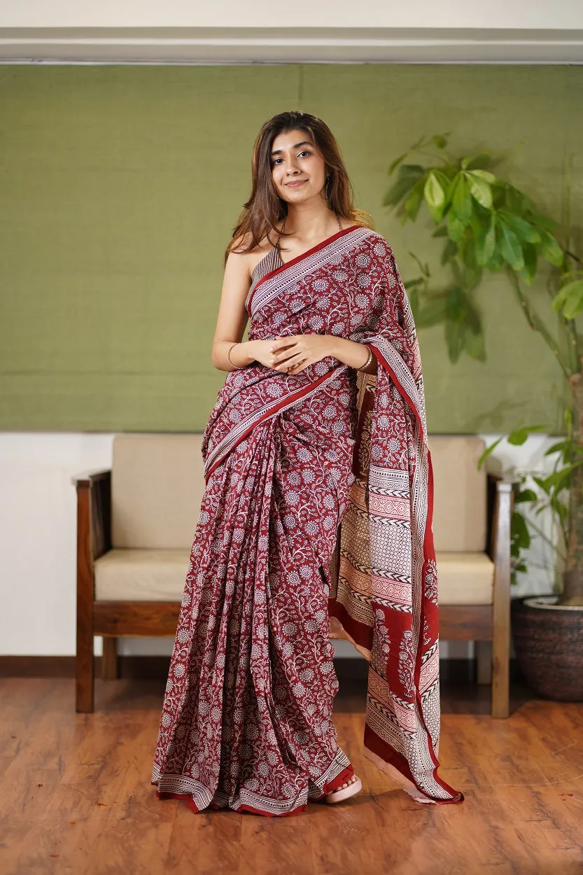 Bagh Hand Block Printed Cotton Saree