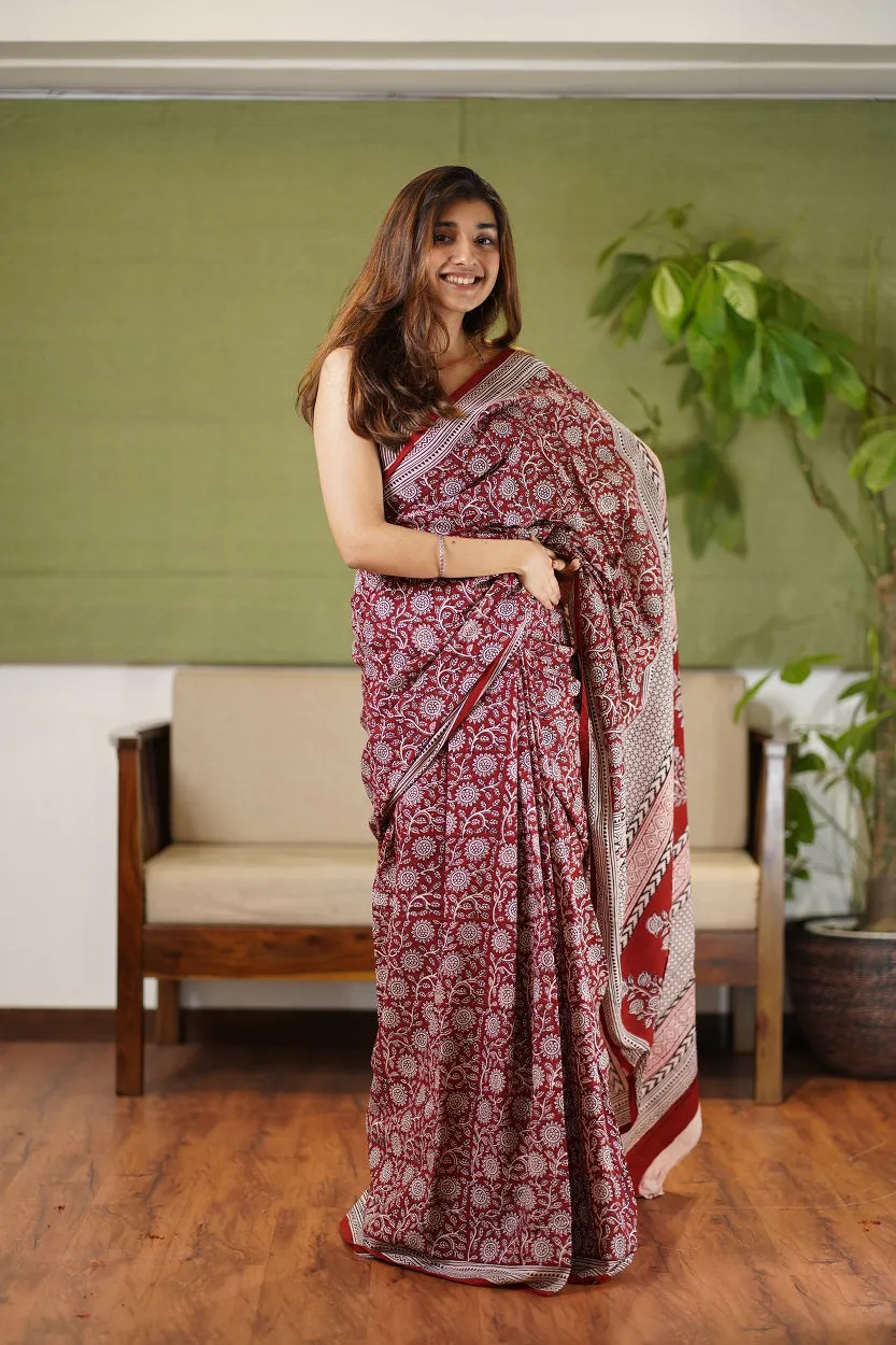 Bagh Hand Block Printed Cotton Saree