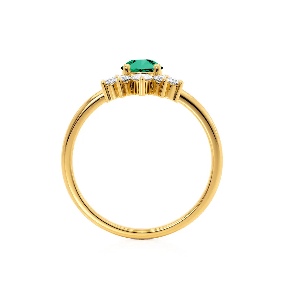 BALLET - Chatham® Pear Emerald & Diamond Half Halo Tiara Ring 18k Yellow Gold