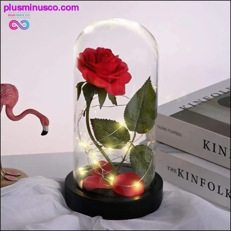 Beauty and the Beast Red Rose in a Glass Dome with LED Light